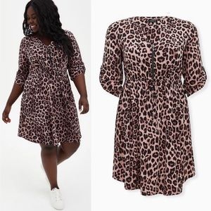 TORRID LEOPARD CHALLIS ZIP FRONT SHIRT DRESS